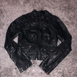 BKE Women’s Faux Leather and Lace Detail Jacket
